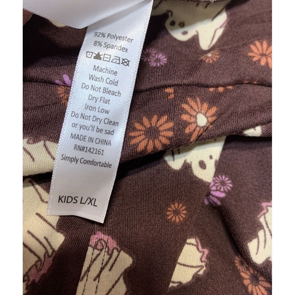 LuLaRoe Girls Leggings L/XL Halloween Brown Purple‎ Floral Ghosts Size 7-12 NEW - Picture 4 of 4